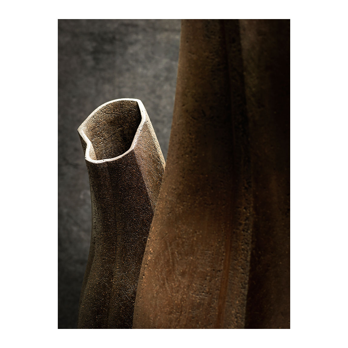 Dark Umber Vessel Forms, Slab built, Stoneware,