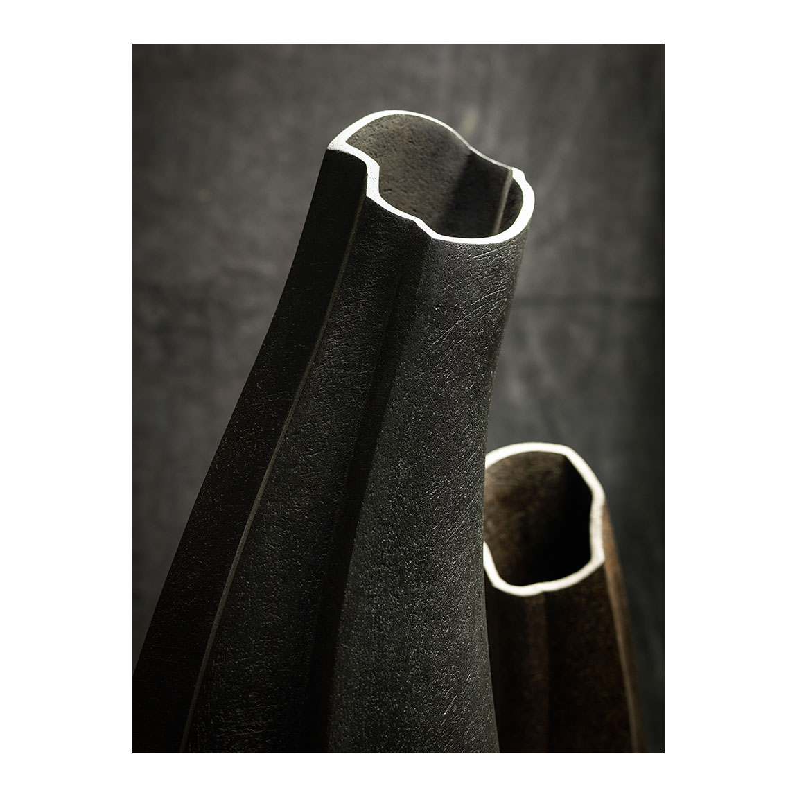 Jet Black Faceted Vessel